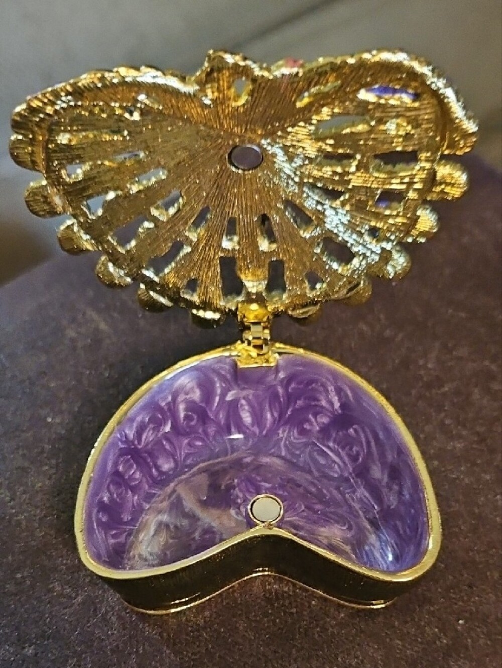Enamel Peacock Trinket Box with Crystal Accents - Green, Purple & Gold - Picture 2 of 3